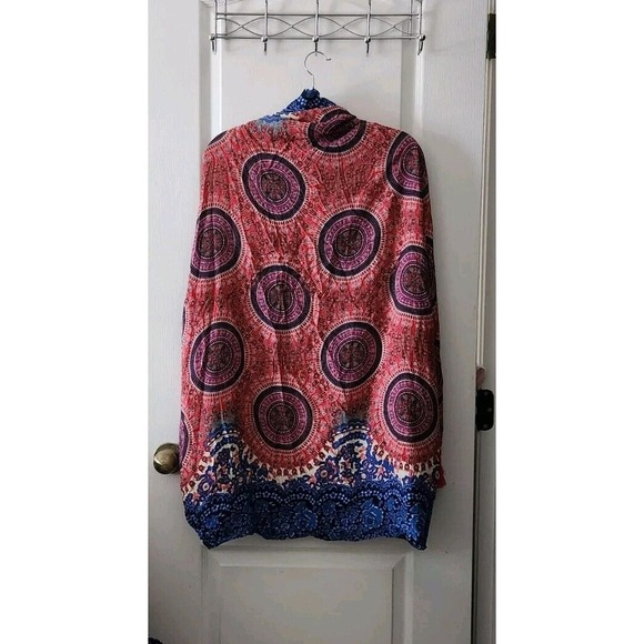 Jodifl Womens Kimono Open Front Cardigan Blue Pink Rayon Tassels Flowy Boho S - Picture 3 of 8